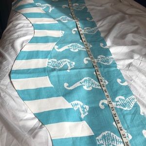 Aqua Blue & White Seahorse Valance